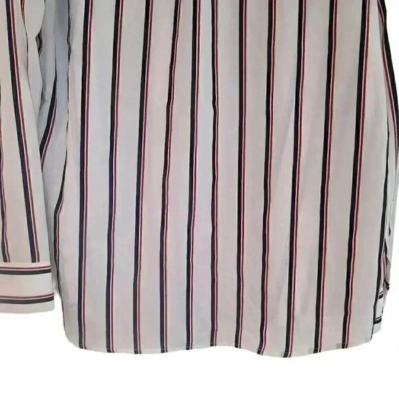 Banana Republic Women's White/Navy/Red Striped Poly Button Down Dillon Shirt - Picture 10 of 10